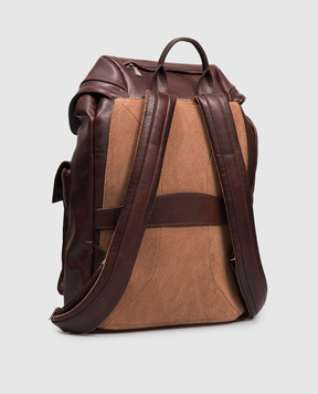 Brunello Cucinelli Коричневый кожаный рюкзак с принтом логотипа MBCIBU325