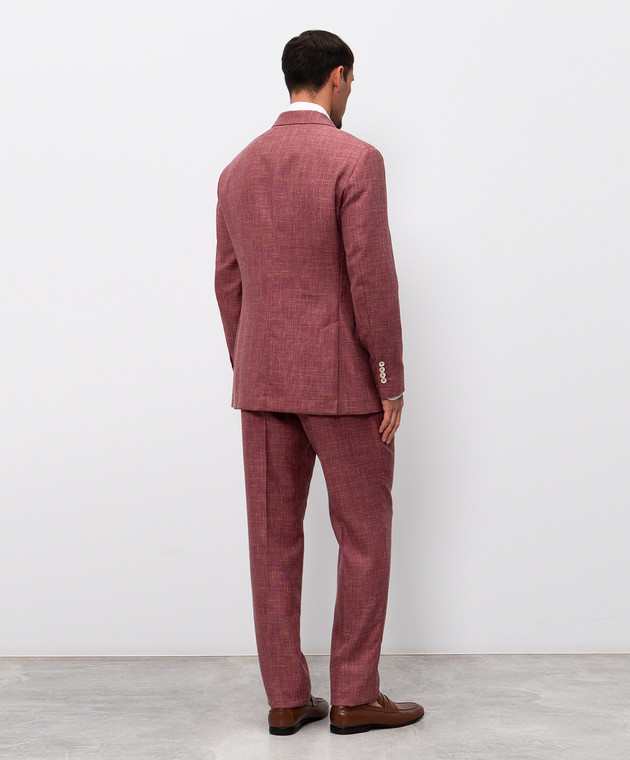 Brunello Cucinelli Бордовый костюм из шерсти, шелка и льна MZ401LDPH изображение 4