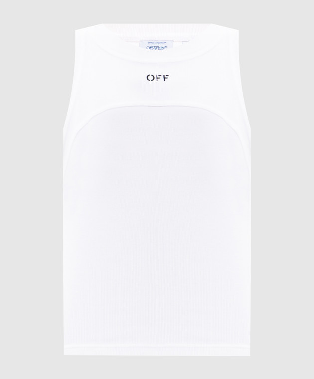 Off-White Белый топ в рубчике с вышивкой логотипа 2FA00673T