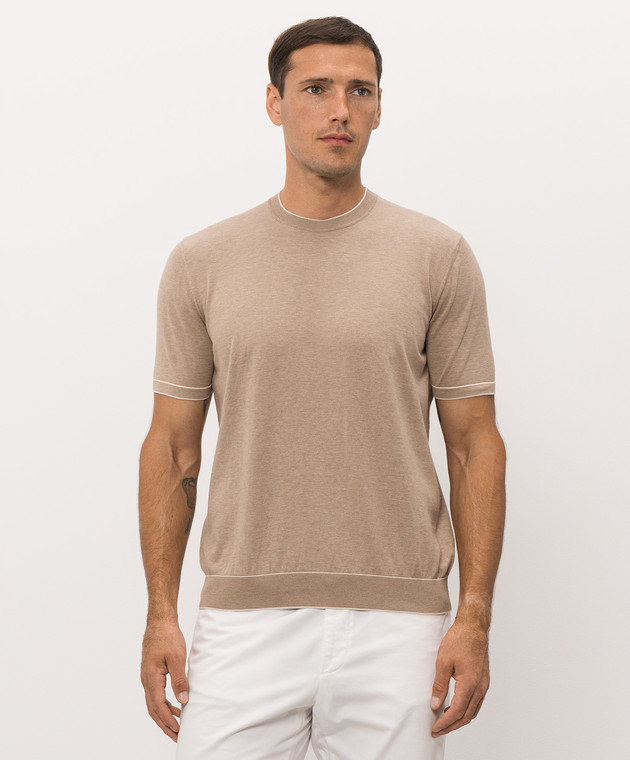 Bertolo Cashmere Бежевая футболка из хлопка 902204002056 изображение 3