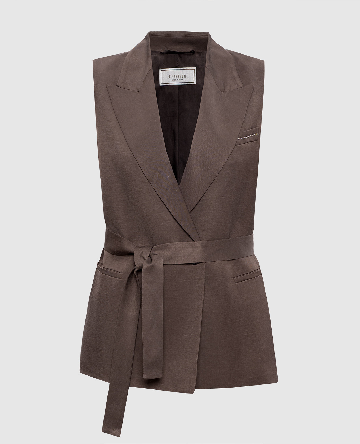 Коричневый двубортный жилет с льном