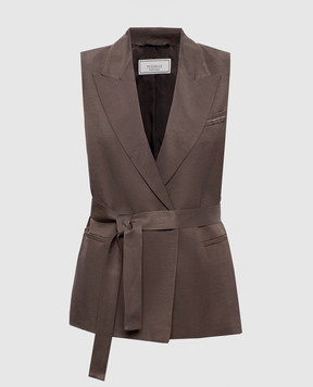 Peserico Коричневый двубортный жилет с льном A03028A01926
