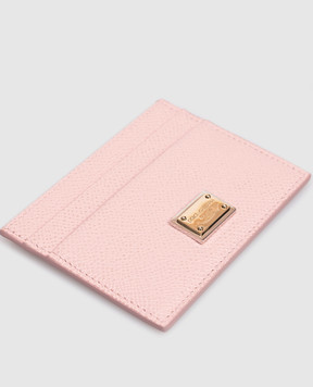 Dolce&Gabbana Рожевий шкіряний картхолдер з металевою пластиною BI0330A1001