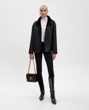 Babe Pay Pls Чорна укорочена дублянка з окантуванням 2542MERINO