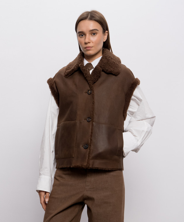 Brunello Cucinelli Коричневый двухстронный жилет MPMBP7464P изображение 3