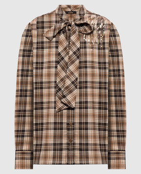 Twinset Коричнева сорочка в клітинку з паєтками 262AP2300
