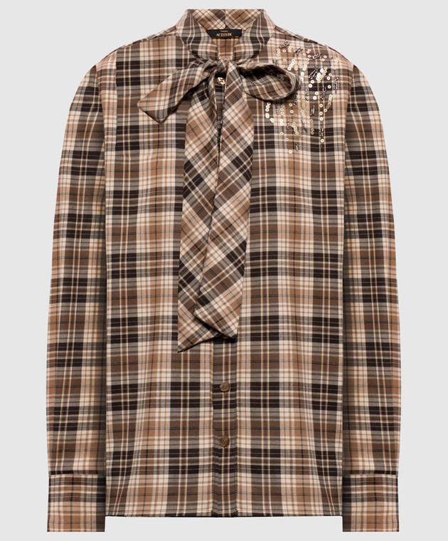 Twinset Коричнева сорочка в клітинку з паєтками 262AP2300