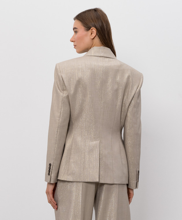 Brunello Cucinelli Бежевий двобортний жакет з люрексом MG5177241P зображення 4