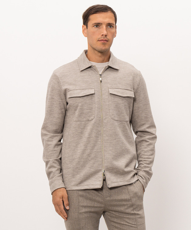 Doriani Cashmere Бежева сорочка з вовни на блискавці 876TJ3 зображення 3