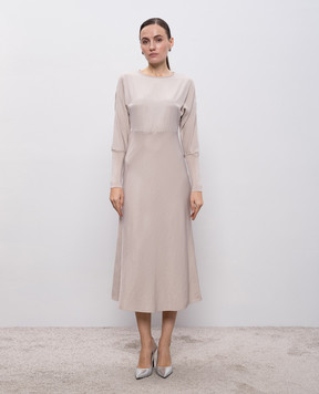 Peserico Бежева сукня міді з ланцюжком моніль S020136644A