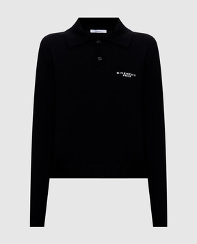Givenchy Черный свитер из шерсти и кашемира с воротником-поло BW61J04ZTA