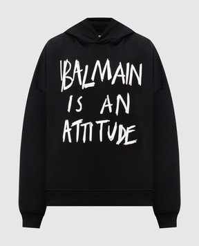Balmain Черные худи с контрастным принтом GH1JT250GF40