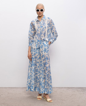 Twinset Белая блуза с льном в цветочный принт 261LM2SAA