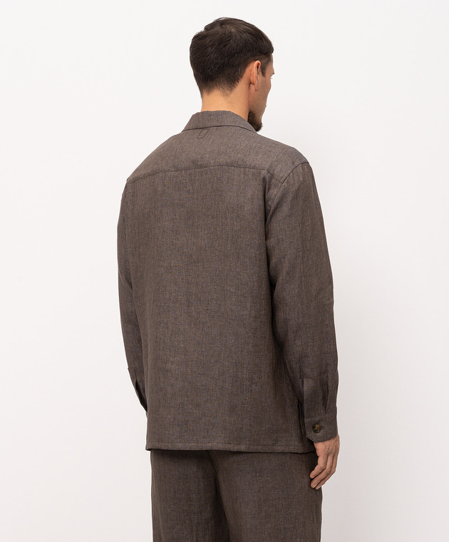 Canali Коричневая рубашка из льна AE0595831023 изображение 4