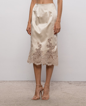 Ermanno Scervino Бежева спідниця із шовку з мереживом D492O742APNXE