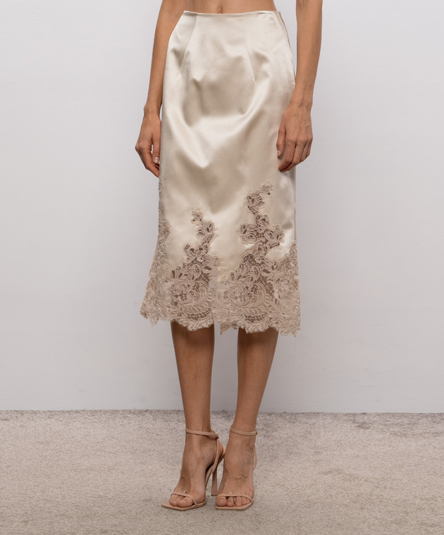 Ermanno Scervino Бежева спідниця із шовку з мереживом D492O742APNXE зображення 3