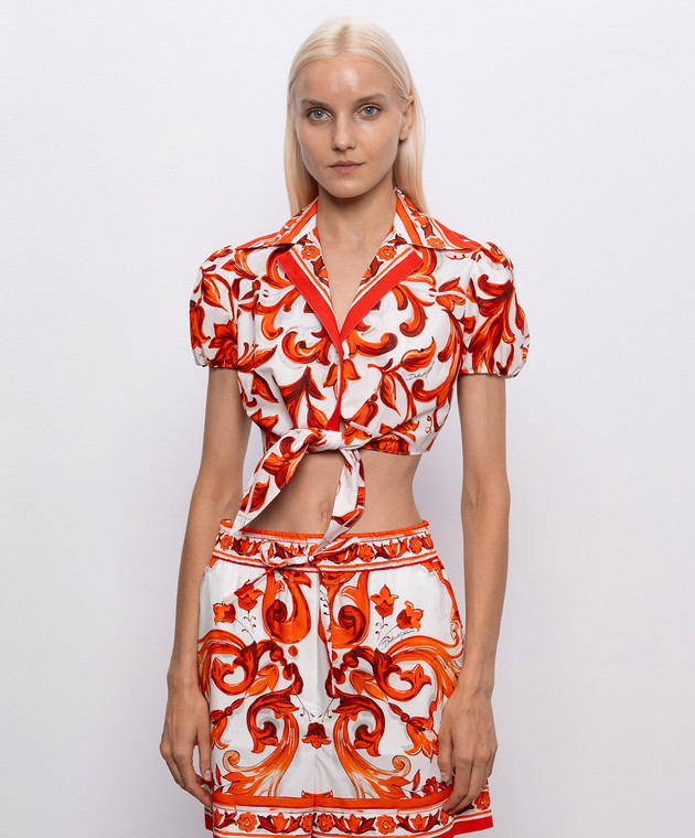 Dolce&Gabbana Укороченная рубашка в брендовый принт F5T66TGDDRD изображение 3