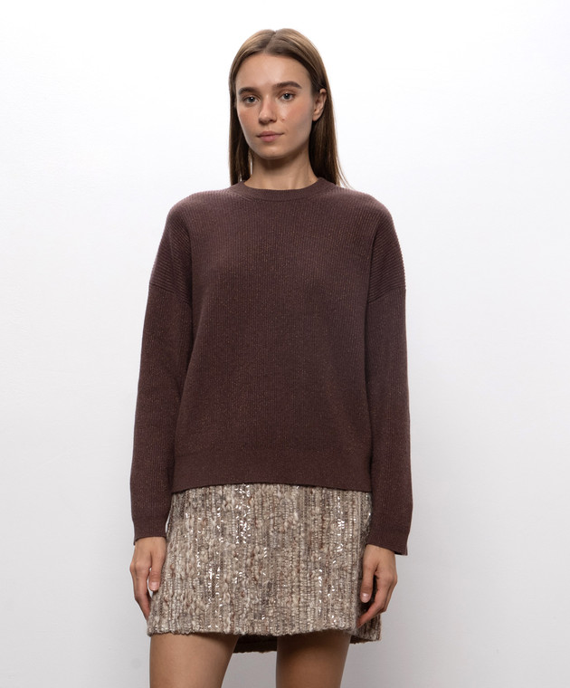 Brunello Cucinelli Бордовий светр з люрексом M1E224720 зображення 3