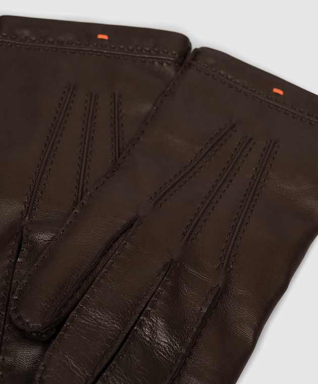 Santoni Коричневые кожаные перчатки AMGUC0051XXAGPP изображение 3