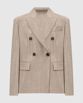 Brunello Cucinelli Бежевый двубортный жакет с люрексом MG5177241P
