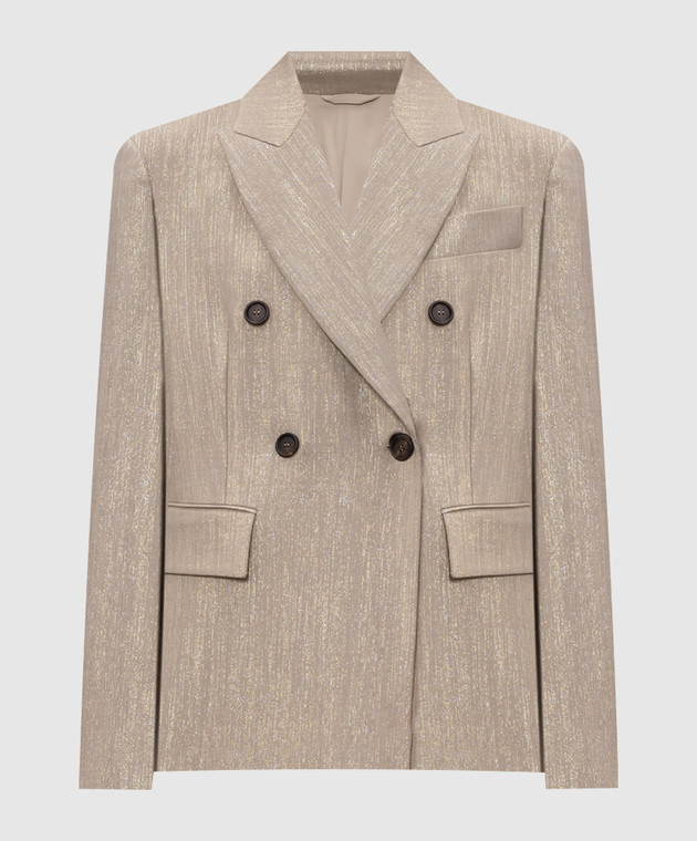 Brunello Cucinelli Бежевий двобортний жакет з люрексом MG5177241P