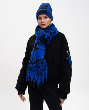 Off-White Синяя шапка с шерстью в клеточку OWLC01BF25KNI003