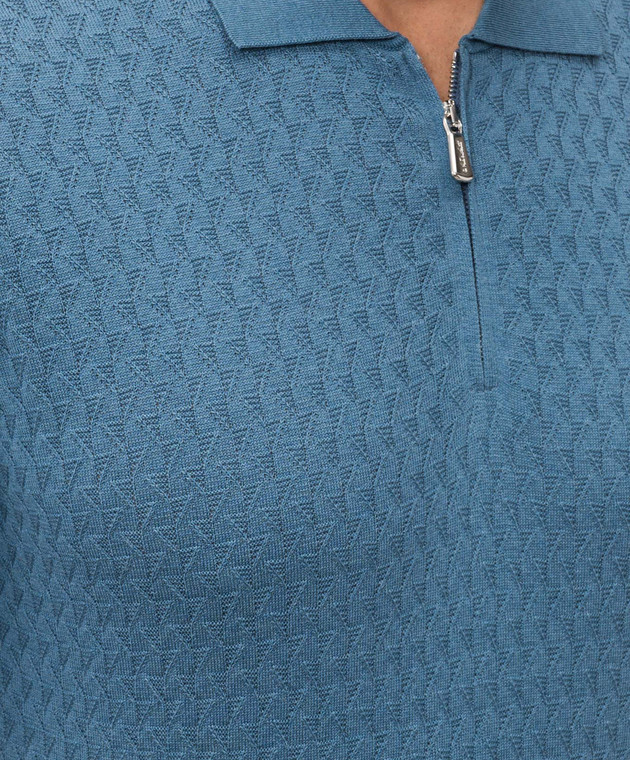 Enrico Mandelli Синее поло с шелком с геометрическим узором 3K034A5645 изображение 5