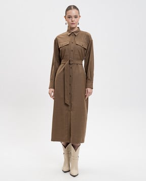 Max Mara Weekend Коричневое платье-рубашка STEMMA из шерсти STEMMA