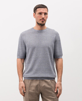 Brett Johnson Синяя футболка с льна и шелка в узор SS26K79LPSINAV