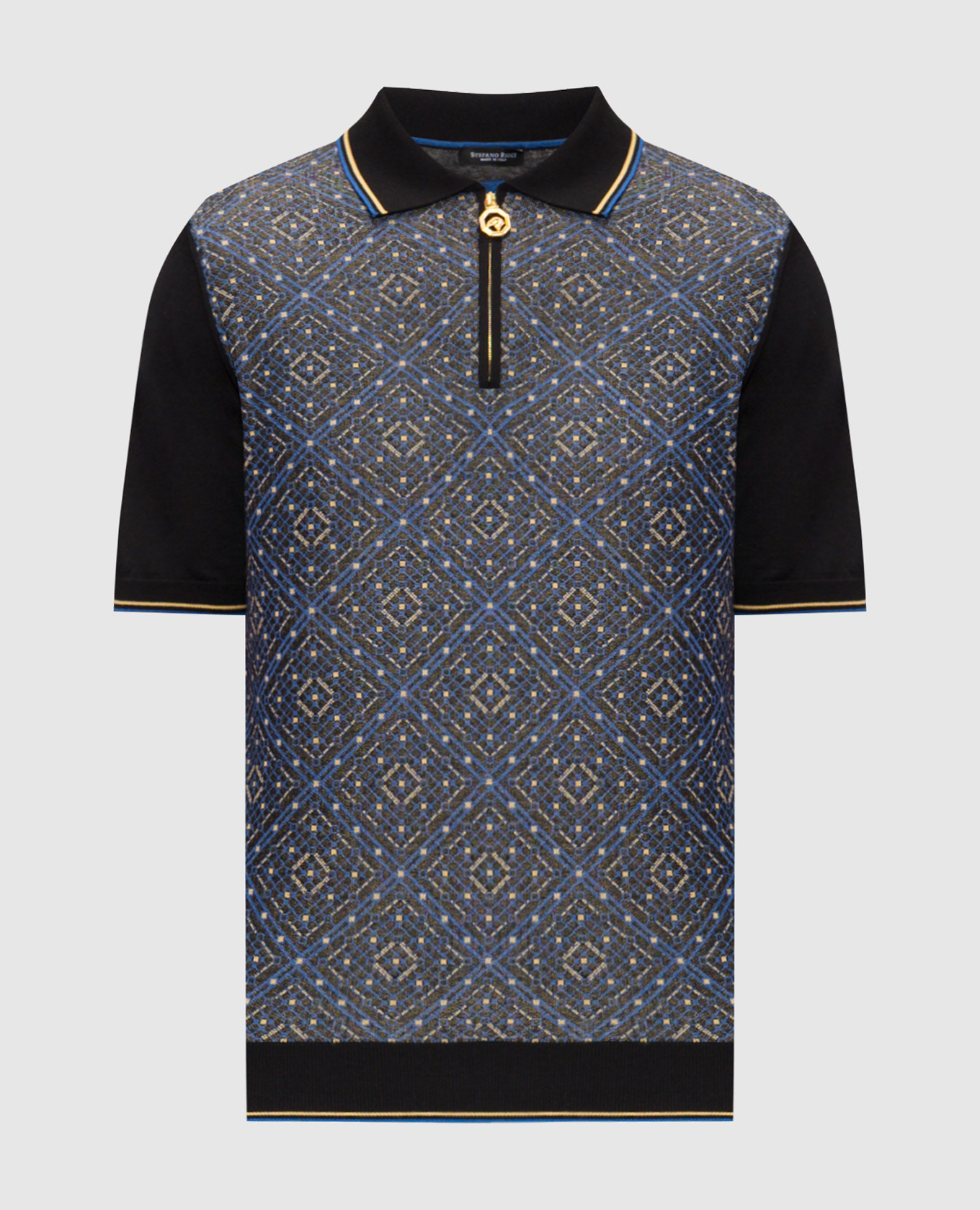 

Черное поло с шелком в узоре, Черный, Поло