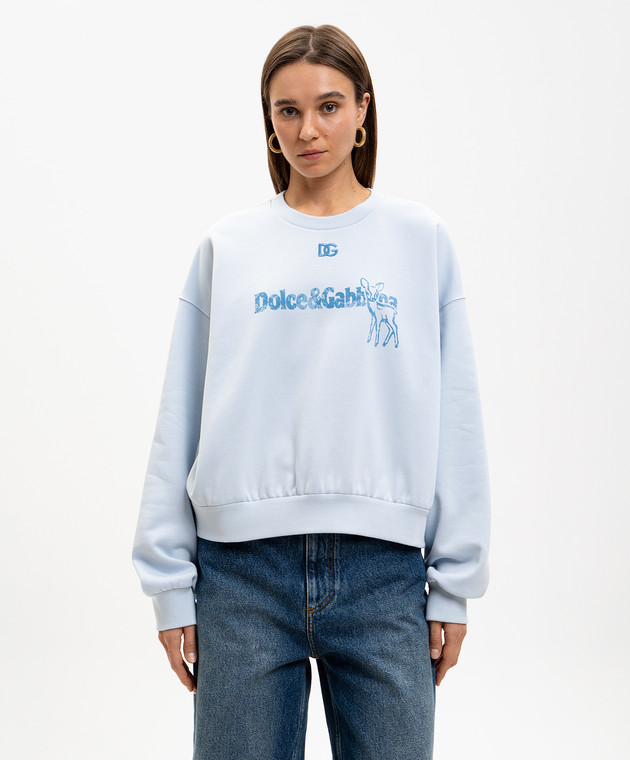 Dolce&Gabbana Голубой свитшот с принтом логотипа F9Q92ZGDDM6 изображение 3
