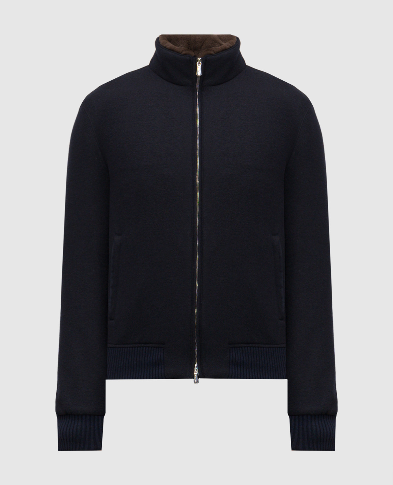 Синяя куртка из кашемира с мехом норки