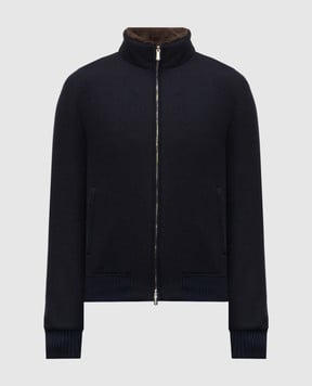 Enrico Mandelli Синяя куртка из кашемира с мехом норки 2T704B5428