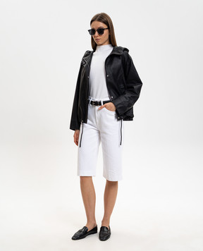 Yves Salomon Army Черная кожаная куртка с капюшоном 26EFV03062L05W