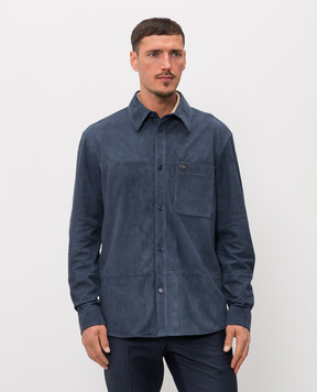 Stefano Ricci Синя замшева сорочка з емблемою у вигляді голови орла M7J6100350SUEJS3