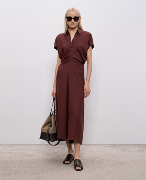 Brunello Cucinelli Бордова сукня з льоном з ланцюжком моніль MH126A5426