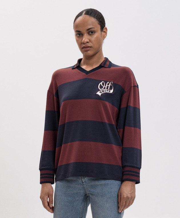 Off-White Пуловер в смужку з коміром-поло 2FB00482T зображення 3