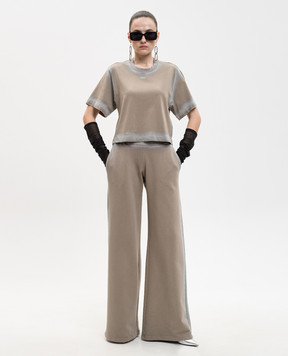 Off-White Коричнева укорочена футболка Spray з принтом логотипа 2AA090S26JER004