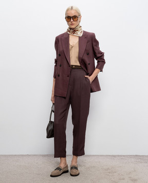 Brunello Cucinelli Синие брюки с леном с цепочкой мониль MH126P8292