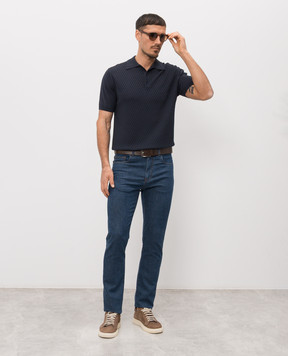 Canali Синє поло з шовком в тканий візерунок MK02466C0127