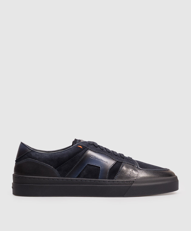 Santoni Синие кожаные кроссовки с фактурным логотипом MBGT22221OCNTGEU