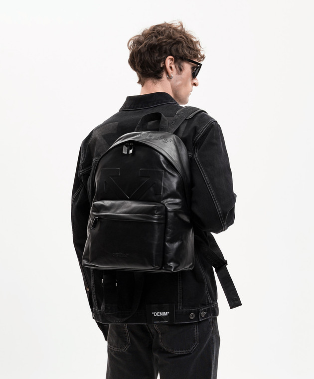 Off-White Чорний шкіряний рюкзак з фактурним логотипом OMNB126S26LEA001 зображення 2
