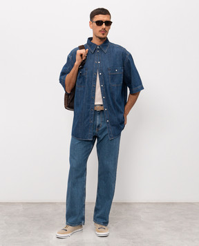 Dolce&Gabbana Синя джинсова сорочка з металевою пластиною G5OD3DG8OM1