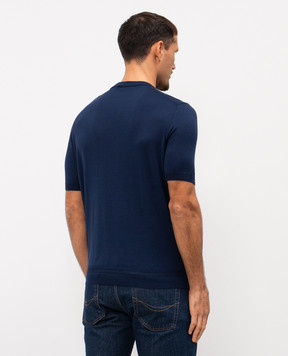 Stefano Ricci Синя футболка із шовку з вишивкою логотипа K616215G10F26101