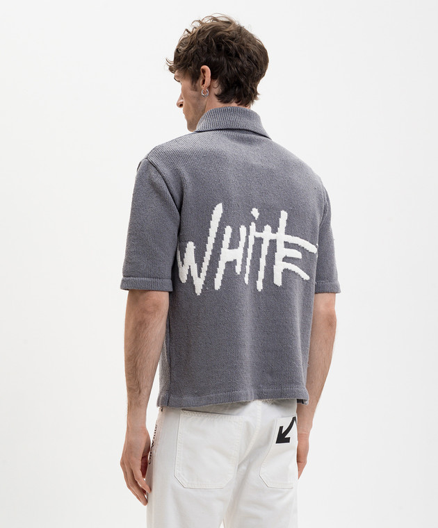 Off-White Серое поло с леном с узором логотипа 44MHV009S26K001 изображение 4