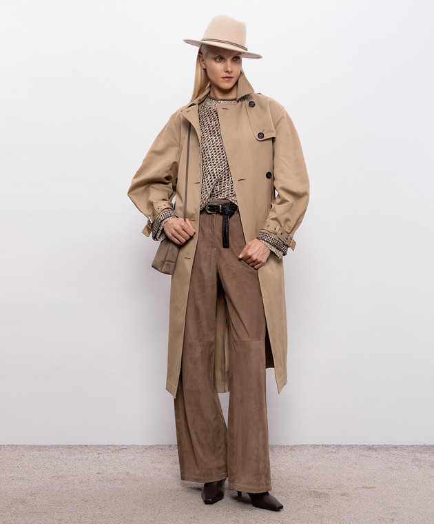 Brunello Cucinelli Коричневая блуза из шелка с отворотами MPC59DE310 изображение 2