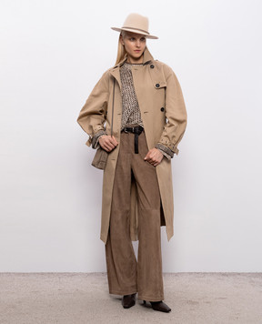 Brunello Cucinelli Коричневая блуза из шелка с отворотами MPC59DE310