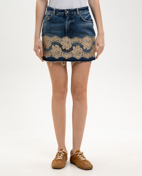 Dolce&Gabbana Синя джинсова спідниця з мереживом F4C6NDG8OB4