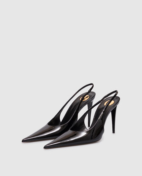 Saint Laurent Черные кожаные лакированные слингбеки GUERMANTES 8705051TVAN