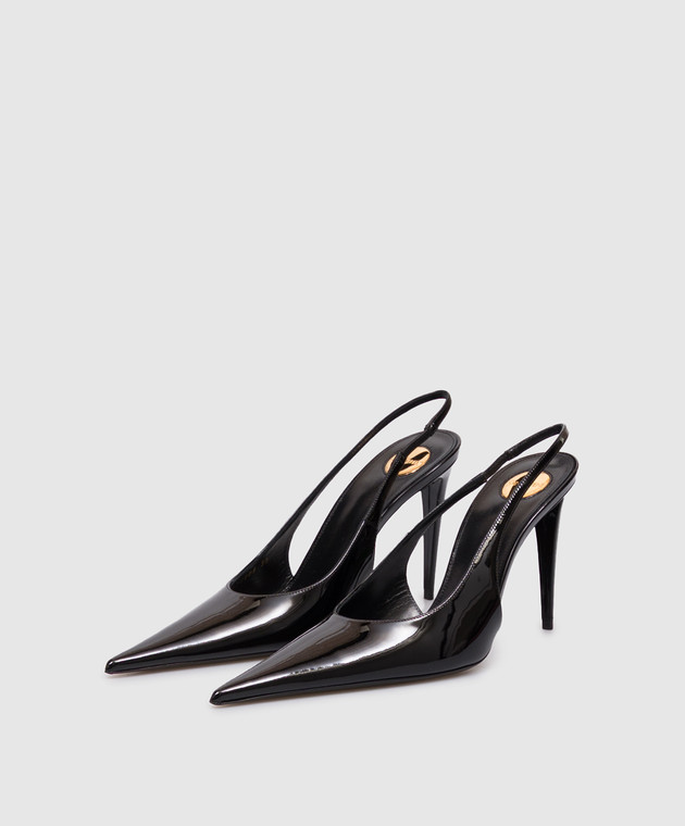 Saint Laurent Чорні шкіряні лаковані слінгбеки GUERMANTES 8705051TVAN зображення 2